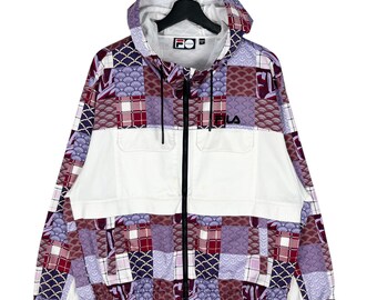 Fila Fusion Zipper Hoodie Light Windbreaker Jacka Lila Vit Storlek Medium Tillverkad i Kina