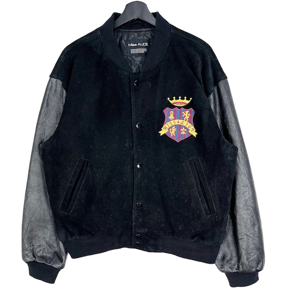 Vintage 90's Japanese Brand Miss Alice Cowhide Leather Varsity