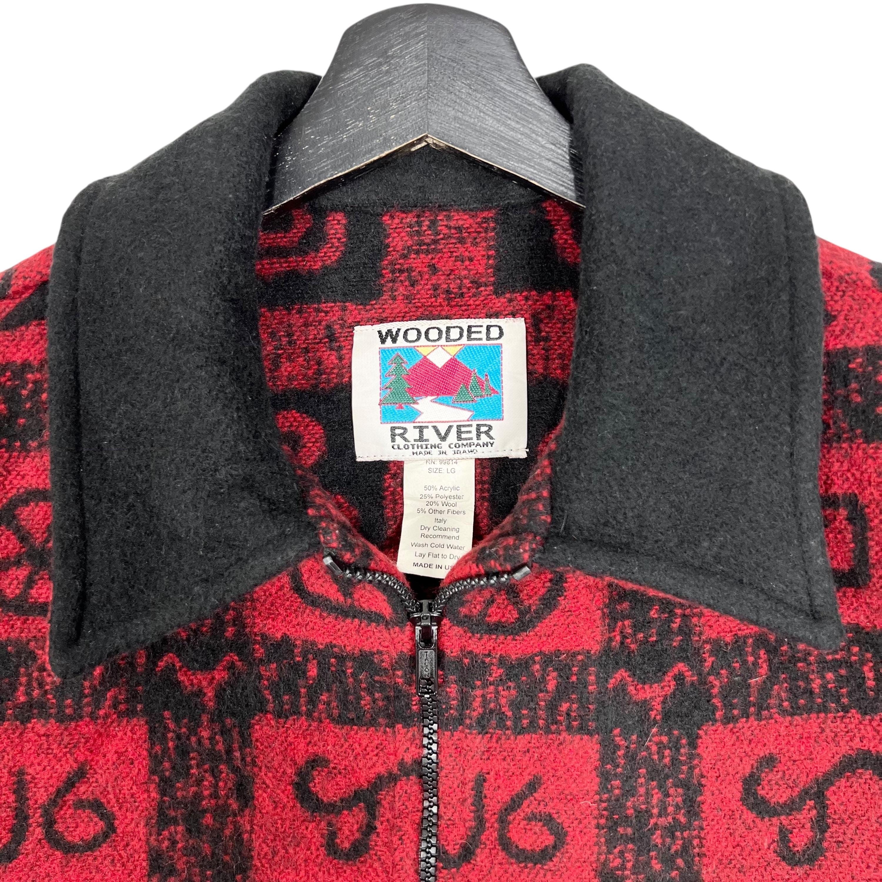 Vintage Wooded River Full Print Wool Jacket Women Size L Made in 