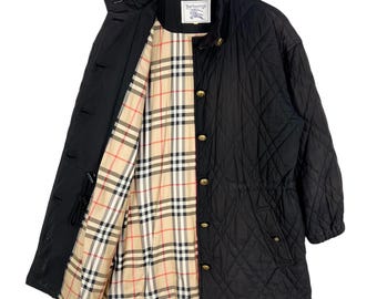 Vintage 90s Burberrys Quilted Women Coat Black Size Medium