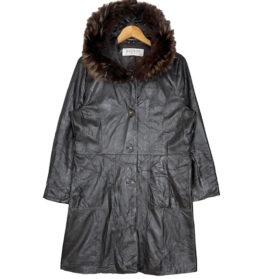 Balmain Leather Faux Furs Trench Coat French Designer Luxury Brand