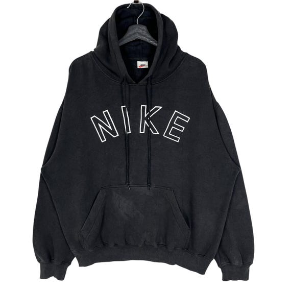 トップス 90s NIKE USA Made Hoodie XL Fade Black Rare Late 1990s Washed Black Made in USA Nike Swoosh Embroidery