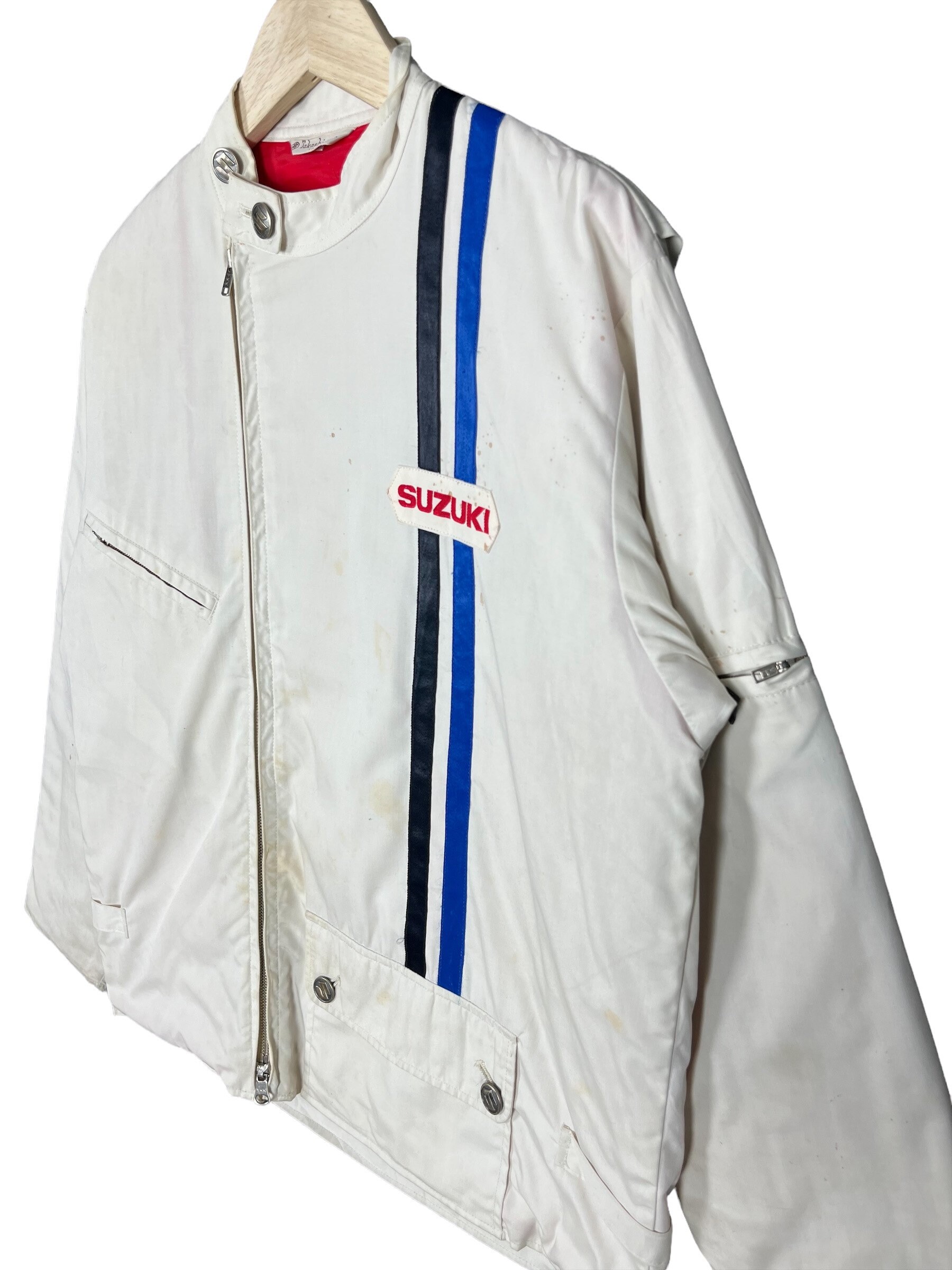 Vintage 90's Suzuki Zipper Track Jacket White Size Large Made in