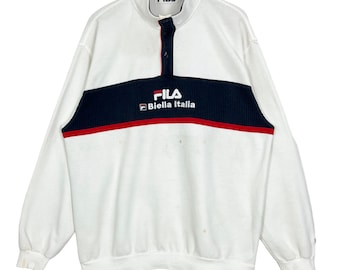 Vintage Fila Biella Italia Anorak Button Sweatshirt White Size 2XL Made in Japan