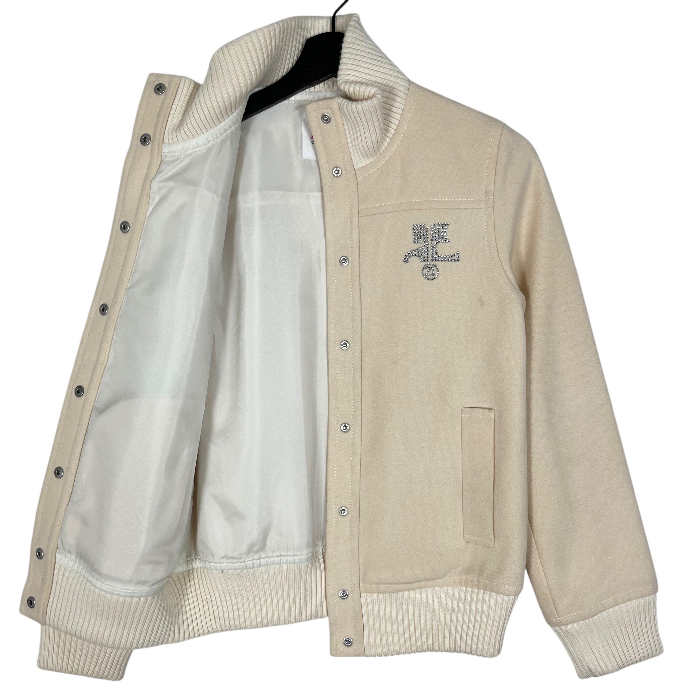 Courreges Snap Button Wool Jacket Bling Bling Logo Size 38 Cream