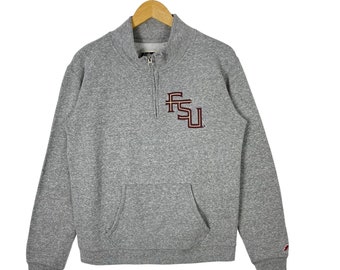 Vintage FSU Florida State University Half Zipper Anorak Sweatshirt Jumper Grey Size Medium Made in Pakistan