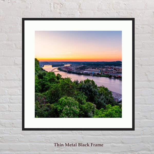Pittsburgh Sunset on the Ohio River - Framed Square Photo Print - Wall Art