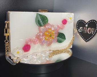 Acrylic Clutch Floral Handbag For Women Flowers Handbag