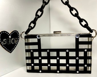 Transparent Clutch Clear Handbag Acrylic Grid Design