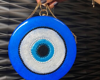 Evil Eye Handbag Resin Clutch Eyeball Purse Unique Handbag Blue Clutch Bag
