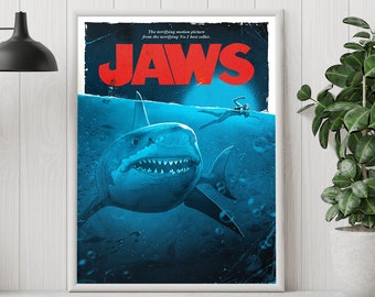Jaws Poster - Jaws - Steven Spielberg - Minimalist Movie Poster - Vintage Retro Art Print - Custom Poster - Wall Art Print - Home decor