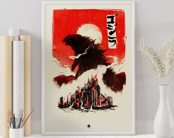 Godzilla Movie Poster - Godzilla Poster - Minimalist Movie Poster - Vintage Retro Art Print - Custom Poster - Wall Art Print - Gift