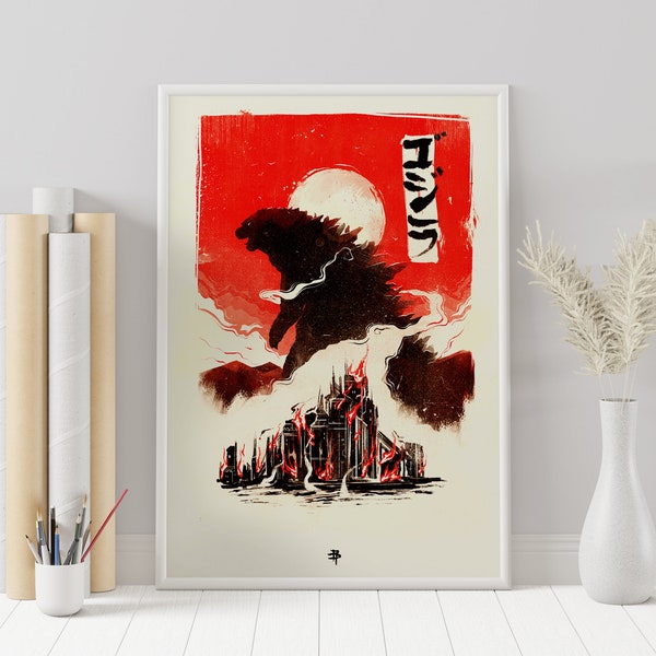 Godzilla Movie Poster - Godzilla Poster - Minimalist Movie Poster - Vintage Retro Art Print - Custom Poster - Wall Art Print - Gift