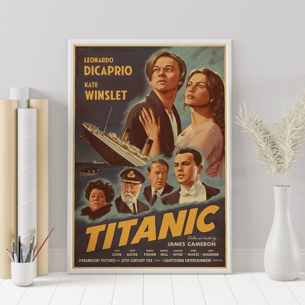 Affiche du Titanic - James Cameron - Affiche de film minimaliste - impression d'art rétro vintage - Affiche personnalisée - Impression d'art mural - Décoration d'intérieur - Cadeau