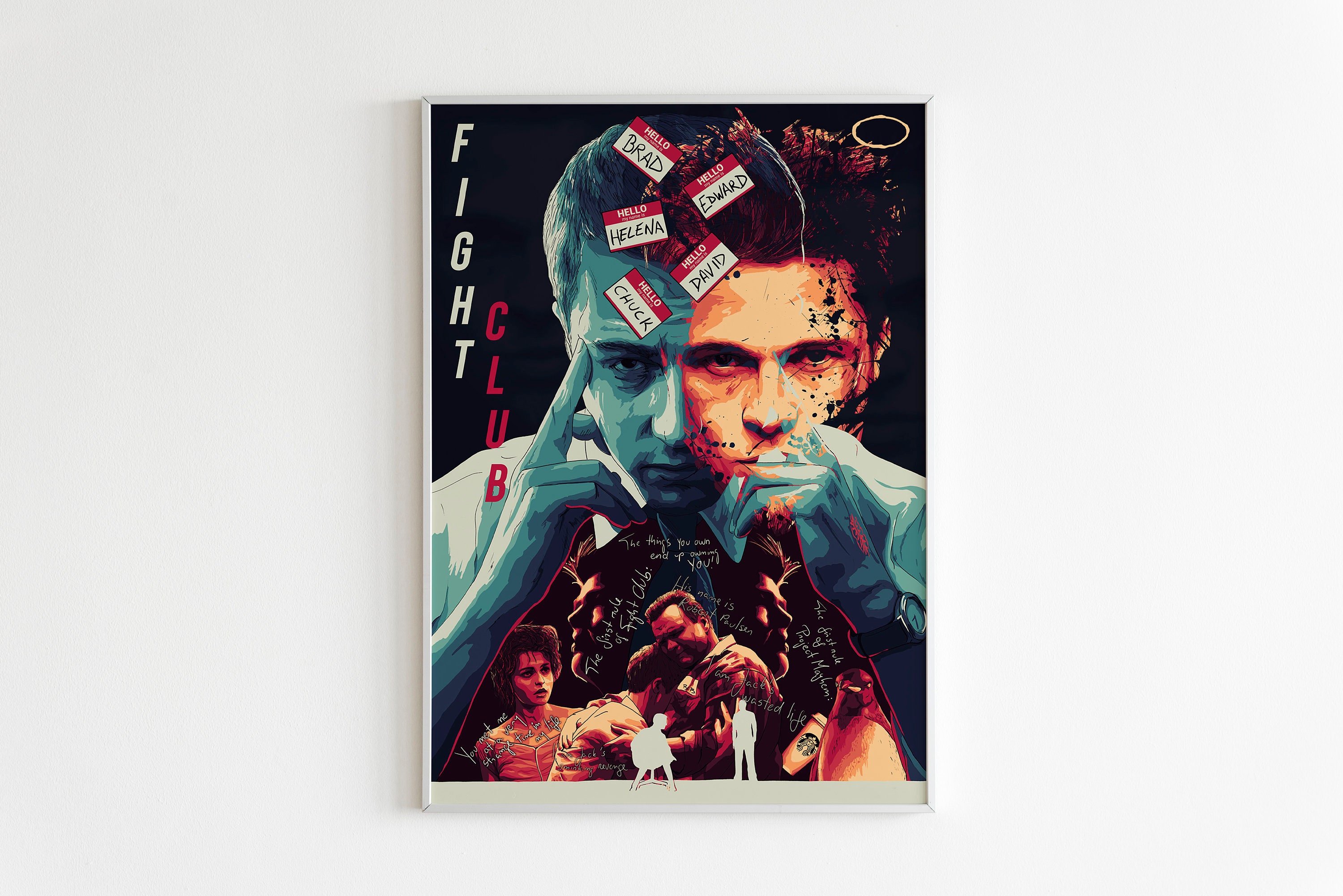 Discover Fight Club Poster - David Fincher - Vintage Retro Art Print - Wall Art Print - Minimalist Movie Poster  No Frame