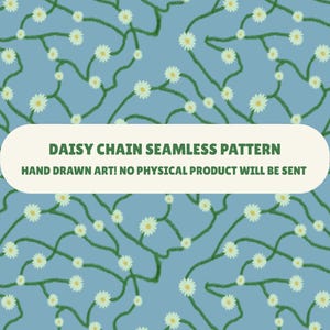 Blue Daisy Chain Seamless Pattern, Hand Drawn Floral File, Botanical Repeat