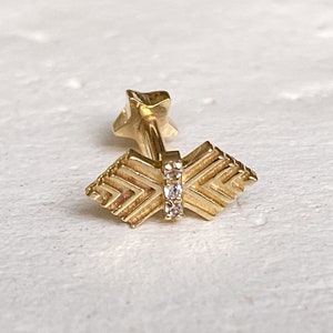 14K massief gouden vlinderdas-piercing, kraakbeenpiercing aan de achterkant, helixoorbel, platte traguspiercing aan de achterkant, handgemaakt