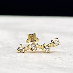 Irregular Celestial Line Stud Piercing, 14K Real Gold Flat Back Cartilage Earring, Screw Back Helix Piercing, Celestial Climber Earring