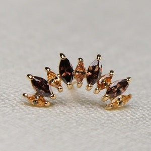 9 GEM (CZ) 14 Karat Solid Gold Marquise Curved Helix Earring, Screw Back and Flat Back Available