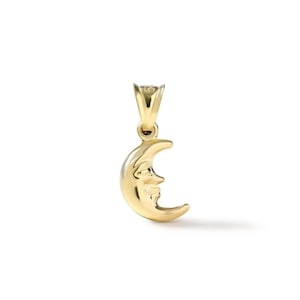 14K Solid Gold Puffy Moon Face Pendant, Moon Face Charm