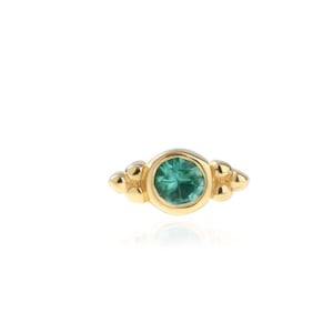 Genuine Emerald § 14 Karat Solid Gold Screw Flat Back Beaded Earring, Tragus Piercing, Cartilage Earring, Internally Threaded