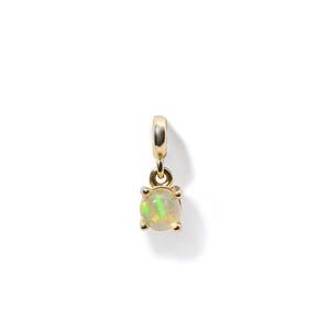 Natural Opal Charm 14K Gold, October Birthstone Pendant, Round Cut Opal Necklace, Gift for Her, Solid Gold Charm, Personalized Jewelry