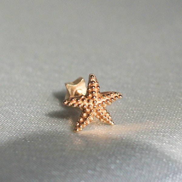 Starfish Stud Piercing - 14K Real Gold Cartilage Earring, Screw Back Helix Piercing, Tragus Piercing - Second Hole Earring