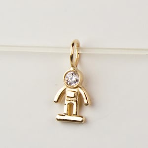 14K Gold Astronaut Charm Pendant – 14K Solid Gold Tiny Charm with CZ Head, Mini Charm for Necklace or Earring