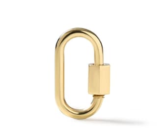Oro macizo de 14 quilates, oro rosa, oro blanco, soporte para dijes, mosquetón, eslabón grueso para colgante, conector de cadena gruesa, candado ovalado, oro auténtico.