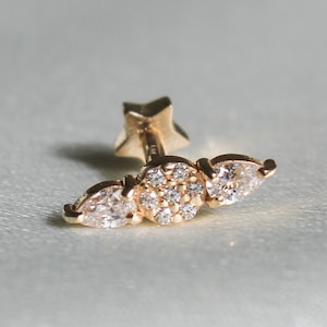 14 Karat Gold Vintage Style Helix Earring, Cartilage Piercing, Stud Piercing, Screw Back Piercing, Flat Back Piercing