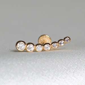 Bezel Set Beads Stud Piercing - 14 Karat Real Gold Climber CZ Right Ear Helix/Cartilage Piercing, Flat Back Climber Piercing - Umay Jewelry
