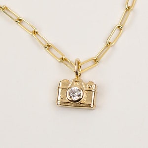 14K Solid Gold Camera Charm, Gift for Photographers, Real Gold Camera Pendant