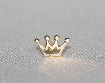 Open Crown Stud Piercing - 14 Karat Gold Screw Back Cartilage Earring, Tragus Earring, Flat Back Earring, Handcrafted