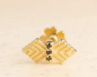 Black Diamond 14K Gold Stud Earring – Tragus, Helix Piercing