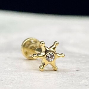 SHERIFF BADGE EARRING, 14 Carat Gold Flat Back Cartilage Earring, Tragus Labret