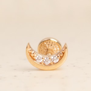 Moon Screw Back Earring 14 Karat Solid Rose Gold, Tragus Piercing, Helix Earring, Cartilage Earring, Conch Stud Piercing, 16Gauge Piercing