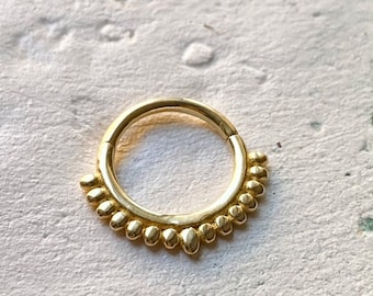 No Bling Nose Ring - 14K Real Gold Hinge Hoop Cartilage Earring, Helix Piercing, Septum Ring, Septum Clicker, Body Piercing, Unique Jewelry