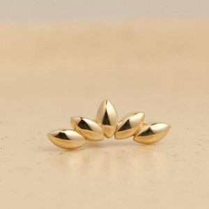 Curved Lotus Climber Stud Piercing - 14 K Real Gold Curved Helix Piercing - Screw Back Piercing, Climber Cartilage Earring, Tragus Piercing