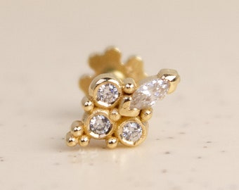SARAI OVAL - 14K Real Gold Stud Piercing, Tragus Piercing Stud, Cartilage Earring, Flat Back Helix Earring, Unique Real Gold Earring