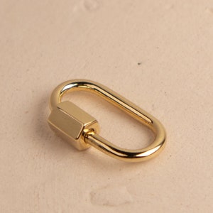 14k Solid Gold Charm Holder, Pendant Link, Charm Enhancer, Oval Charm Holder, Real Gold Screw on and off Carabiner Lock