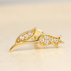 TULIP Piercing - 14 Karat Solid Gold Flat Back Climber Tulip Cartilage Earring, Tulip Piercing, Climber for Right or Left Ear