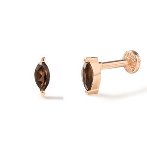 Smokey Topaz Marquise Cut § 14K Solid Gold Screw Flat Back Cartilage Earring