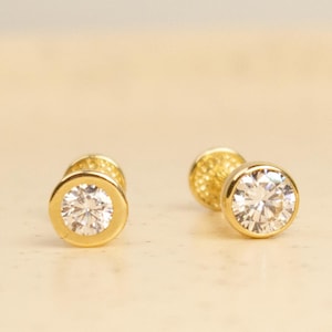 14K Solid Gold Solitaire Screw Back CZ Cartilage Earring, Second Hole Stud Earring, Solitaire Earring