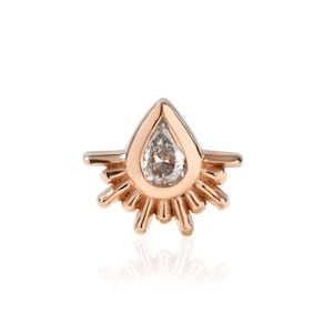 14K Solid Rose Gold Sunburnt Cartilage Screw Back Earring, LAB DIAMOND Piercing Stud, Tragus Earring