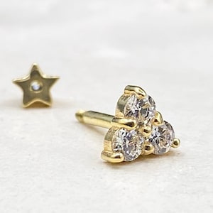 Trio Diamond - 14K Solid Gold Piercing, Tragus Piercing, Stud Piercing, Gold Stud Earrings, Cartilage Earring, Helix Earring