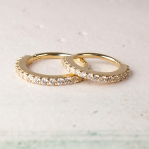14K Solid Gold CZ Helix Hoop, Front-Facing Conch Hoop, Rook Hoop Anti-Tragus Hoop, Single Hinged Clicker Hoop, 8 mm or 10 mm (16 Gauge)