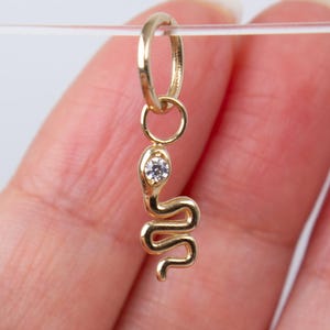 14K Solid Gold Snake Earring Charm – Dainty Serpent Charm for Hoop Earrings (Charm Only, Hoop Not Included)