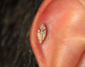 Stud piercing en or massif 14 carats - Boucle d'oreille hélicoïdale à fond plat vissé - Boucle d'oreille cartilage en or véritable, Boucle d'oreille minimaliste, Boucle d'oreille unique