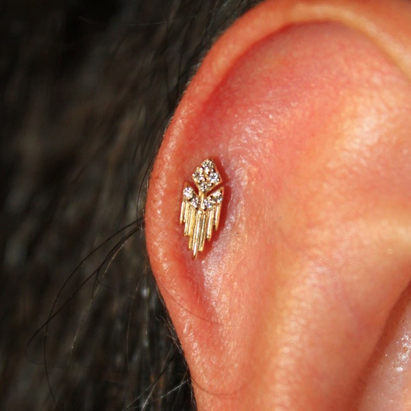 14K Solid Gold Stud Piercing - Screw Flat Back Helix Earring - Real Gold Cartilage Earring, Minimalist Stud Earring, Unique Stud Earring