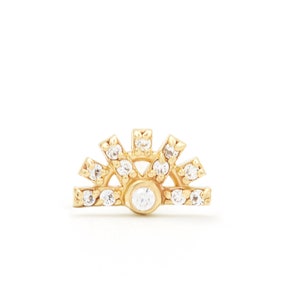 14K Gold CZ Diamond Piercing Stud, Helix Tragus Earring, Screw Flat Back